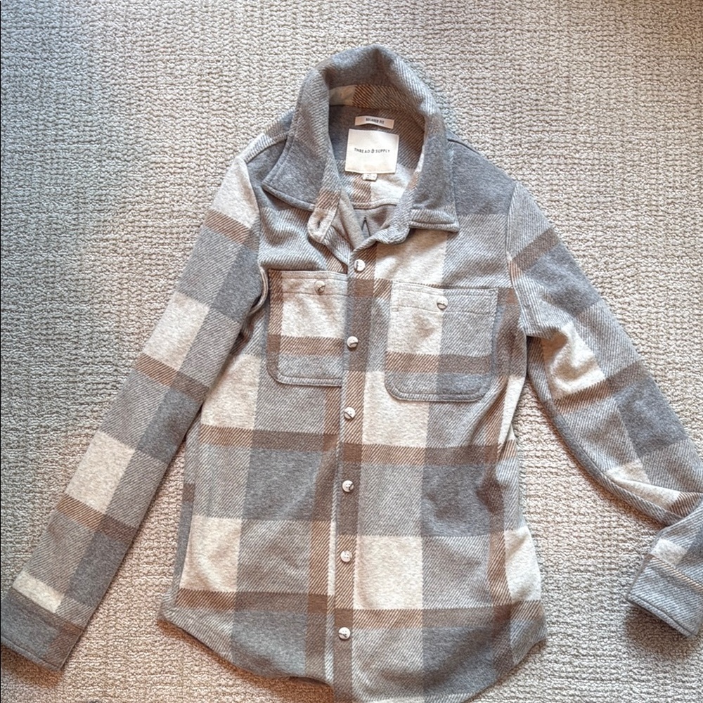 Madewell Taupe and Cream Plaid Shirt